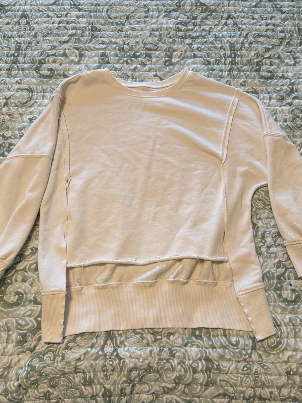 Neutral Raw-Hem Crewneck Sweatshirt - White